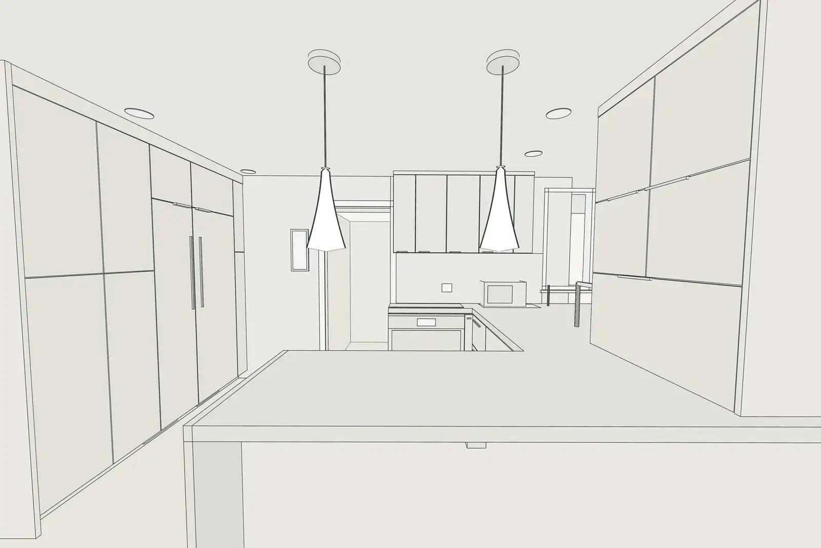 3D line drawing of the Kent kitchen