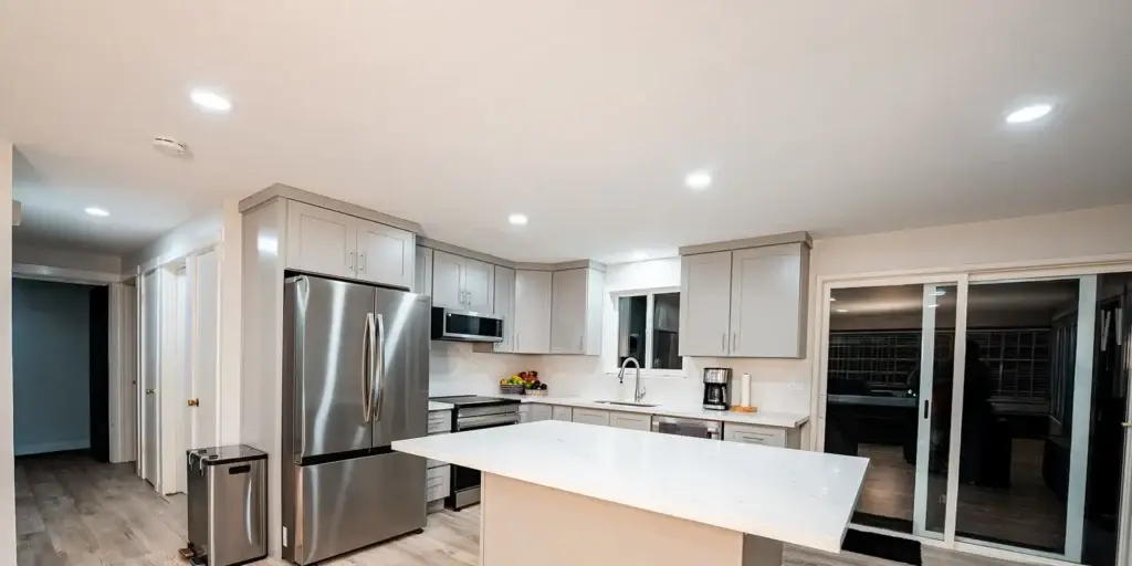 Finished opened-up kitchen in Kirkland