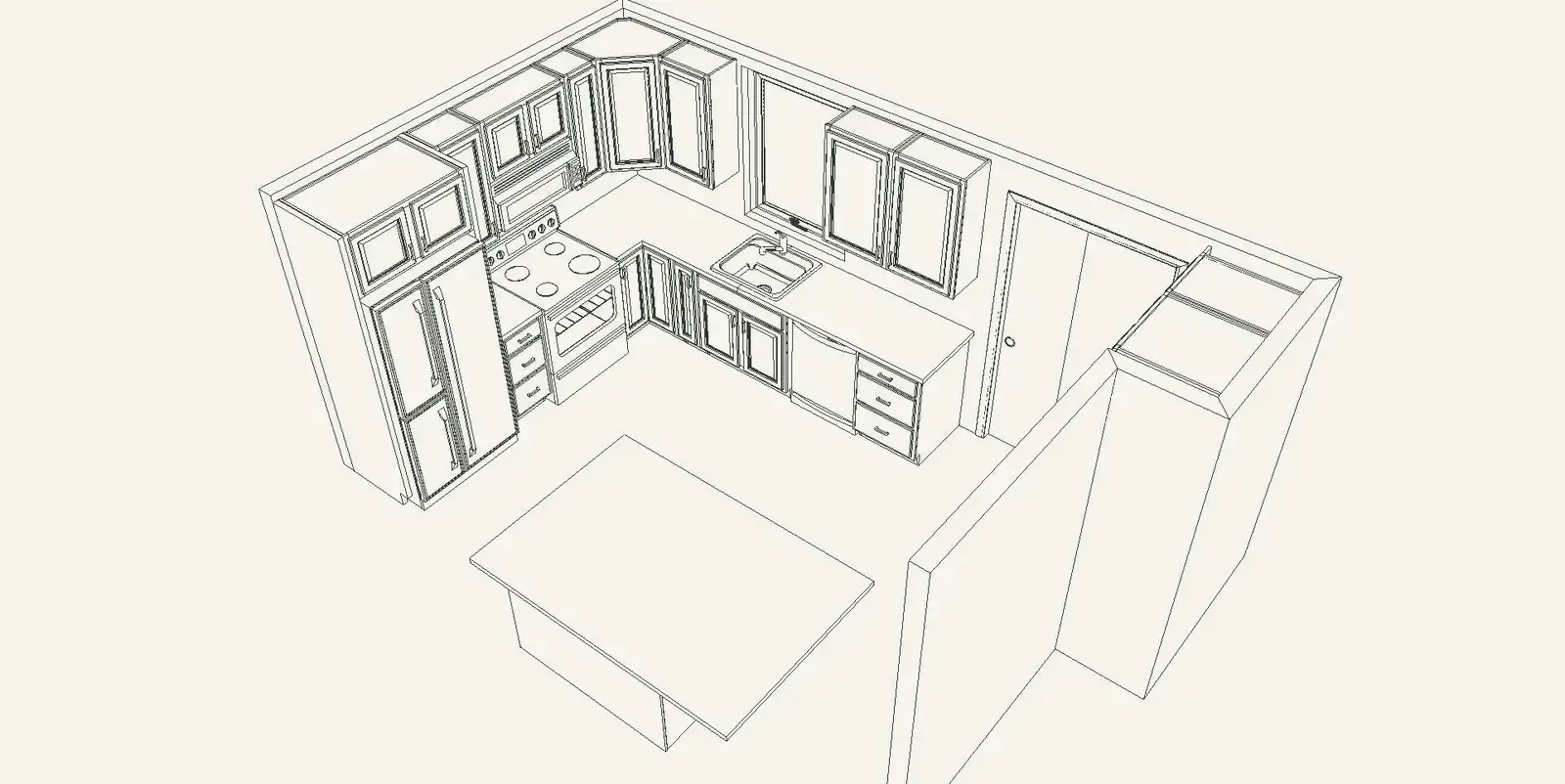 3D drawing of the Kirkland kitchen