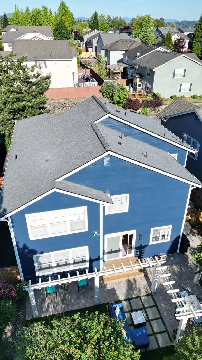 Renton home with new navy siding seen from above