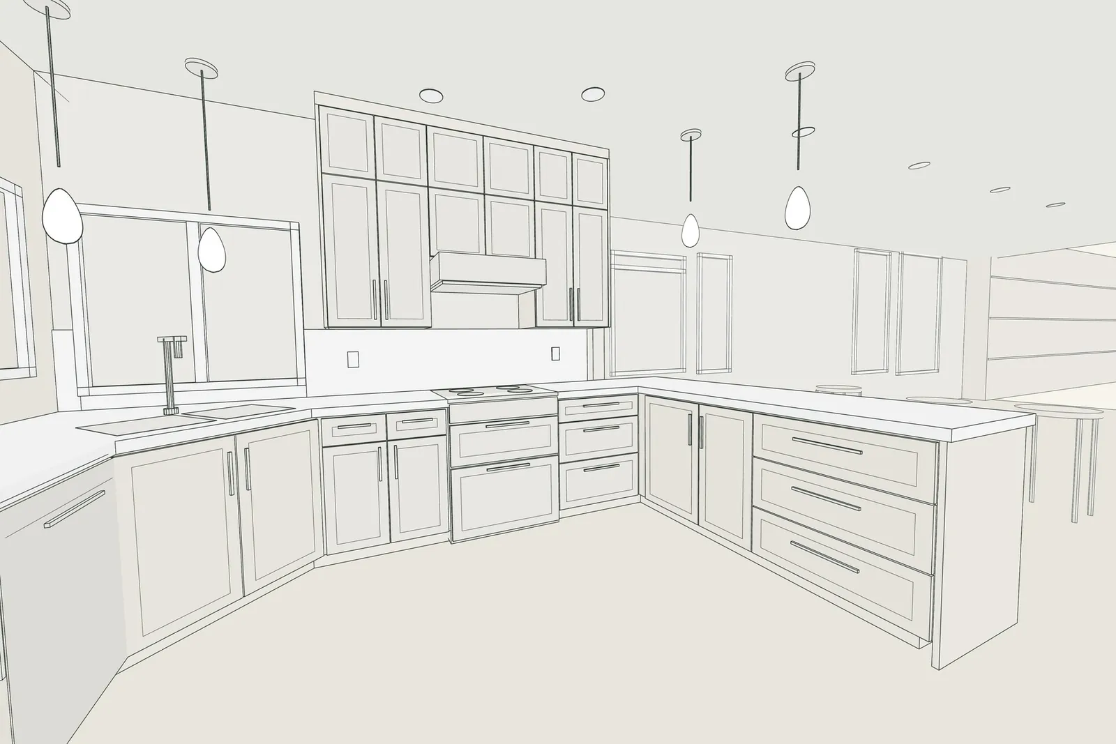 3D line drawing of the Snohomish kitchen