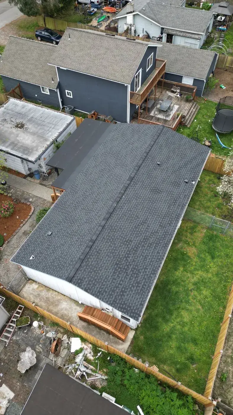 Aerial of the new asphalt shingle roof
